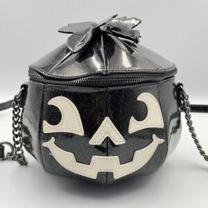 Mad Engine Glitter Black Halloween Pumpkin Jack O Lantern Crossbody Bag GlowNWOT